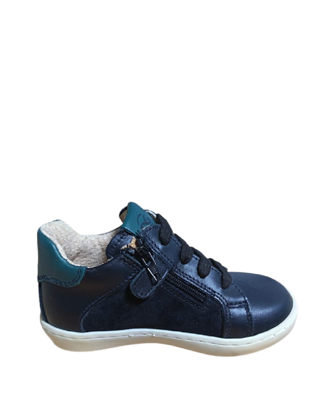 Sneakers Alte Nero Giardini Bambino in Pelle Nera con Dettaglio Verde Bottiglia
