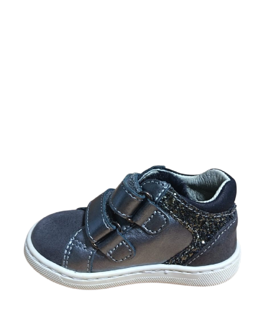 Balocchi Sneaker Bambina Grigio Piombo Metallizzato con Velcri e Dettagli Glitter