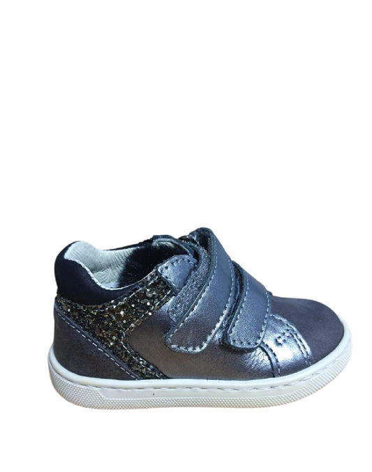 Balocchi Sneaker Bambina Grigio Piombo Metallizzato con Velcri e Dettagli Glitter