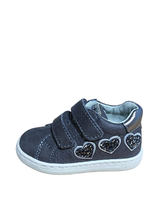 Balocchi Sneakers Primi Passi Bambina Grigio Antracite in Nabuk con Cuori Glitter