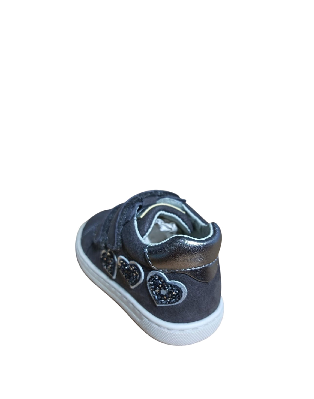 Balocchi Sneakers Primi Passi Bambina Grigio Antracite in Nabuk con Cuori Glitter
