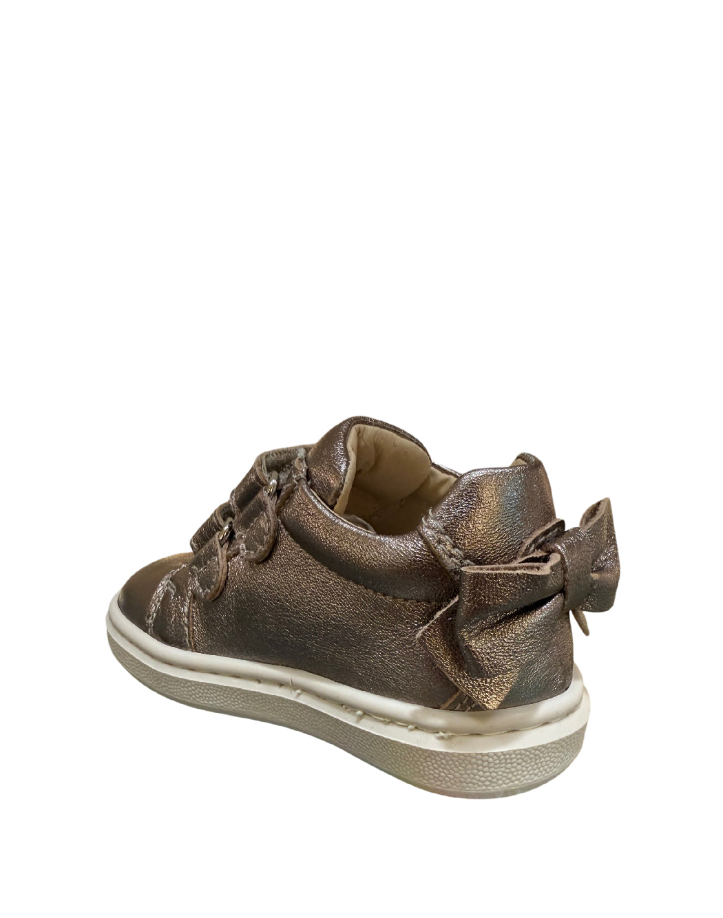 Nero Giardini Sneakers Primi Passi Bambina Bronzo Metallizzato in Pelle con Fiocco e Velcri