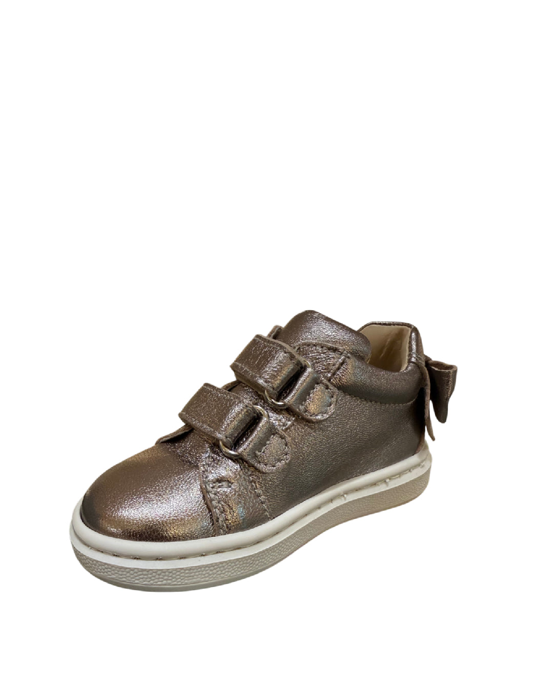 Nero Giardini Sneakers Primi Passi Bambina Bronzo Metallizzato in Pelle con Fiocco e Velcri