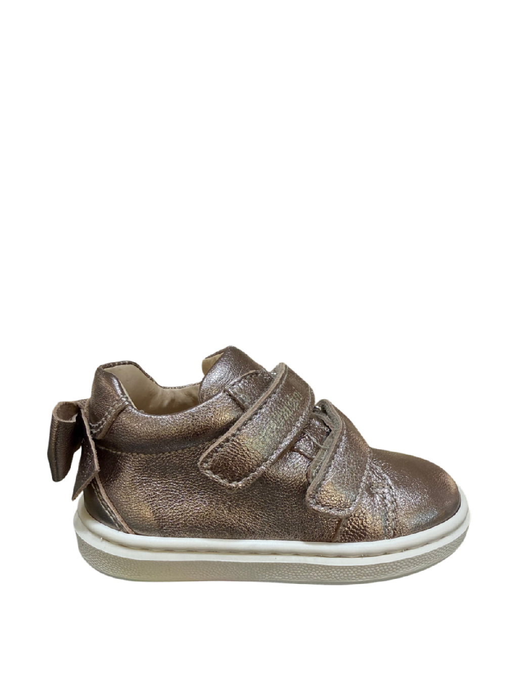 Nero Giardini Sneakers Primi Passi Bambina Bronzo Metallizzato in Pelle con Fiocco e Velcri