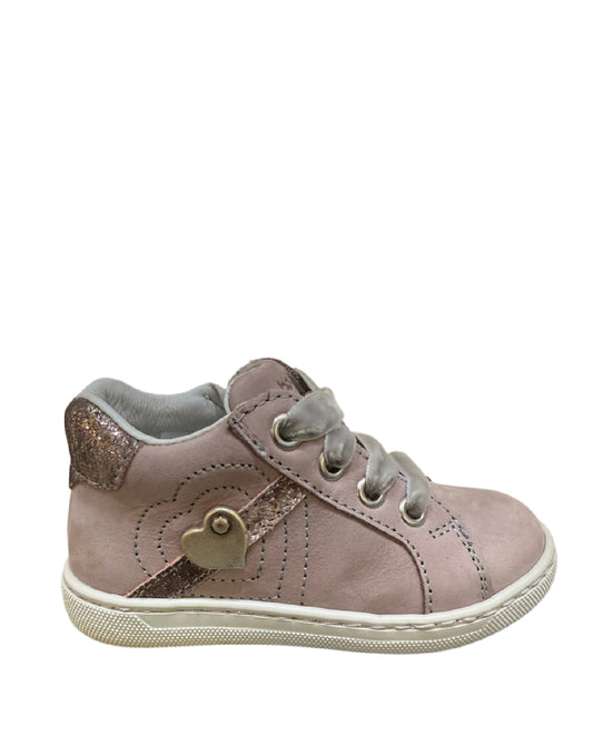 Balocchi Sneakers Primi Passi Bambina Rosa Cipria in Nabuk con Cuore e Lacci in Velluto