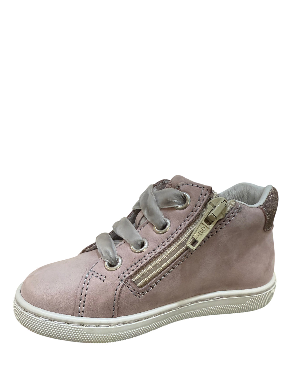 Balocchi Sneakers Primi Passi Bambina Rosa Cipria in Nabuk con Cuore e Lacci in Velluto