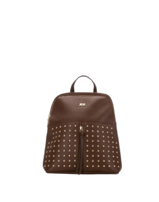 Xti Zaino Donna in Ecopelle Marrone con Borchie e Dettagli Dorati