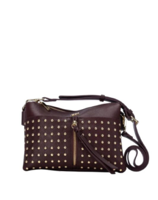 Xti Borsa a Tracolla Donna in Ecopelle Bordeaux / Marrone Scuro con Borchie e Multiscomparto
