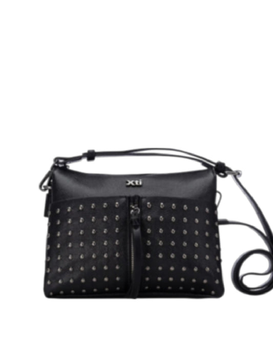 Xti Borsa a Tracolla Donna in Ecopelle Nero con Borchie e Multiscomparto
