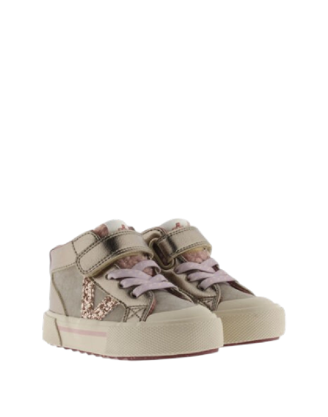 VICTORIA Sneaker Alte Bambina Color Oro Metallizzato con Glitter e Strappo