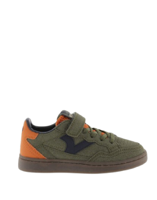 VICTORIA Sneaker Bambino Verde Militare con Dettagli Arancioni e Strappo
