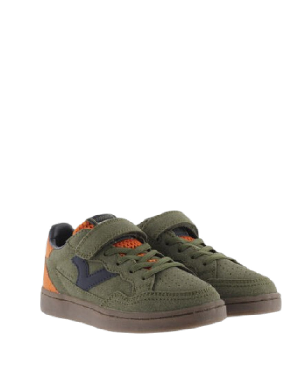 VICTORIA Sneaker Bambino Verde Militare con Dettagli Arancioni e Strappo