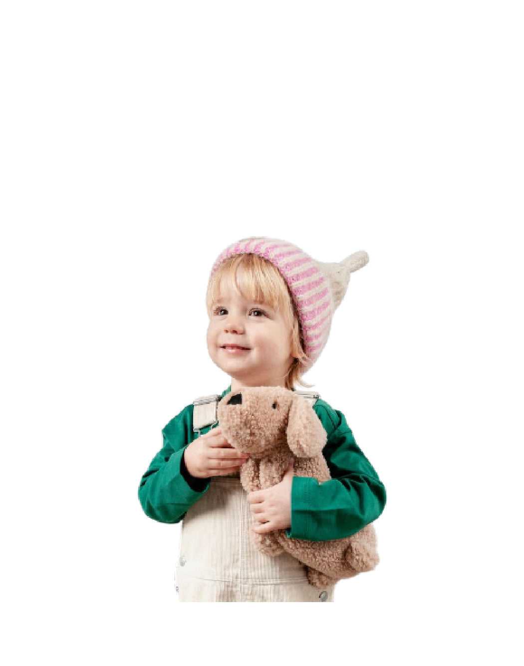 Victoria Cappello Invernale in Maglia Bambina con Orecchie e Bordo a Righe Rosa