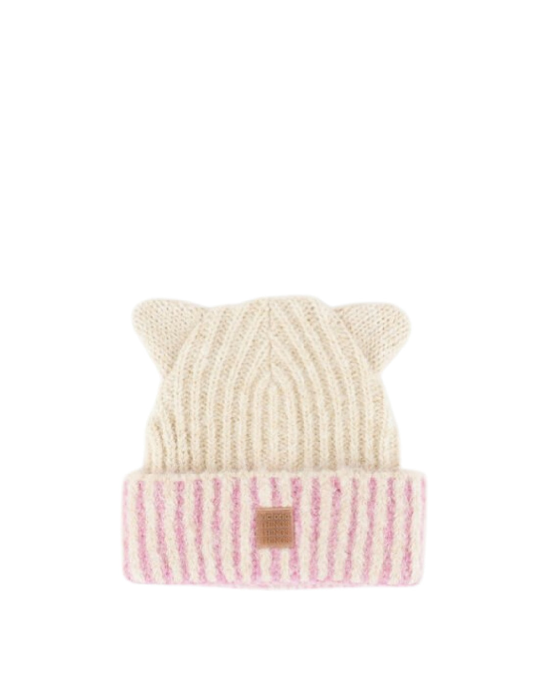 Victoria Cappello Invernale in Maglia Bambina con Orecchie e Bordo a Righe Rosa