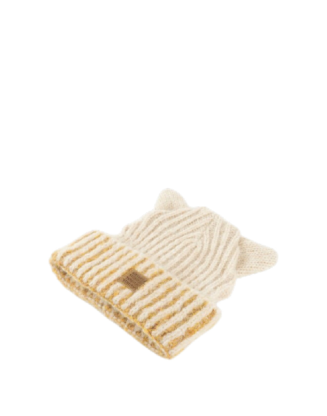 Victoria Cappello Invernale in Maglia Bambino con Orecchie e Bordo a Righe Giallo Ocra