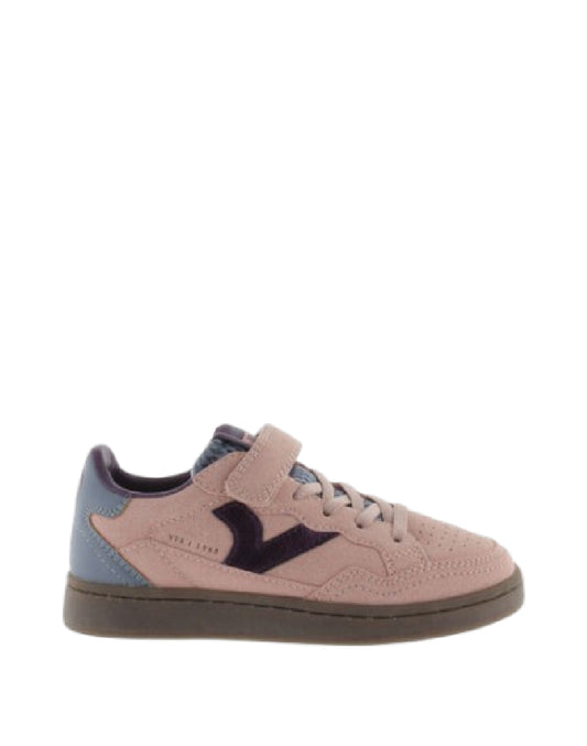 VICTORIA Sneakers Bambina in Camoscio Rosa con Chiusura a Strappo e Dettagli Viola