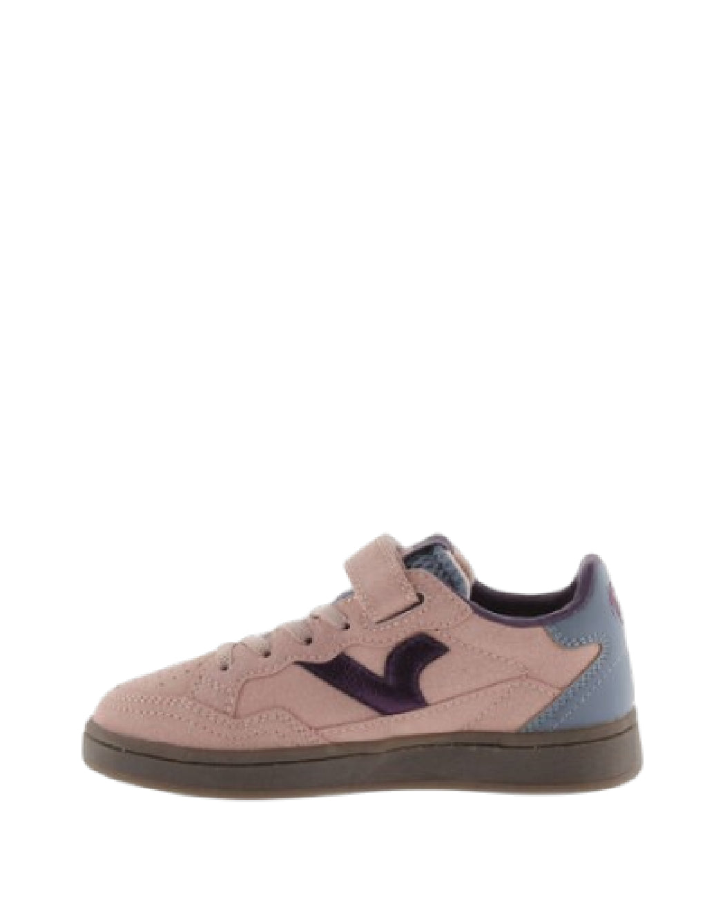 VICTORIA Sneakers Bambina in Camoscio Rosa con Chiusura a Strappo e Dettagli Viola