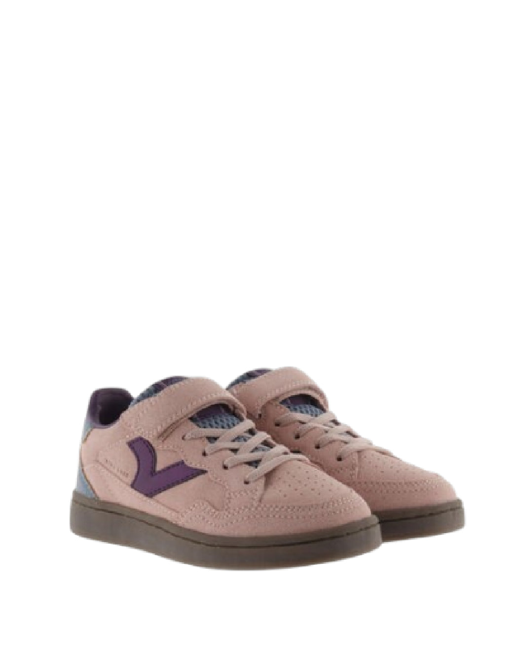 VICTORIA Sneakers Bambina in Camoscio Rosa con Chiusura a Strappo e Dettagli Viola