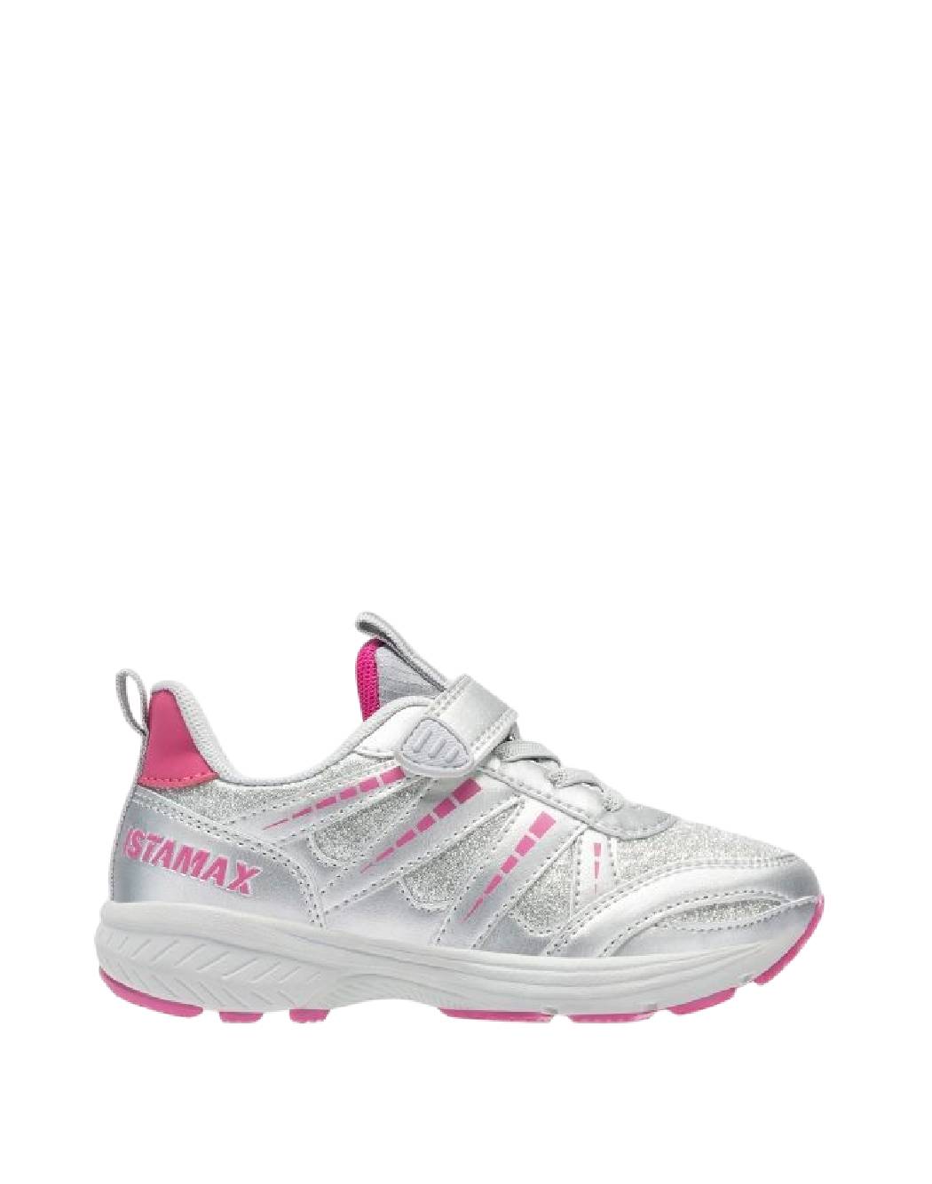 ISTAMAX-Scarpe da Running Bambina Argento e Rosa con Strappo
