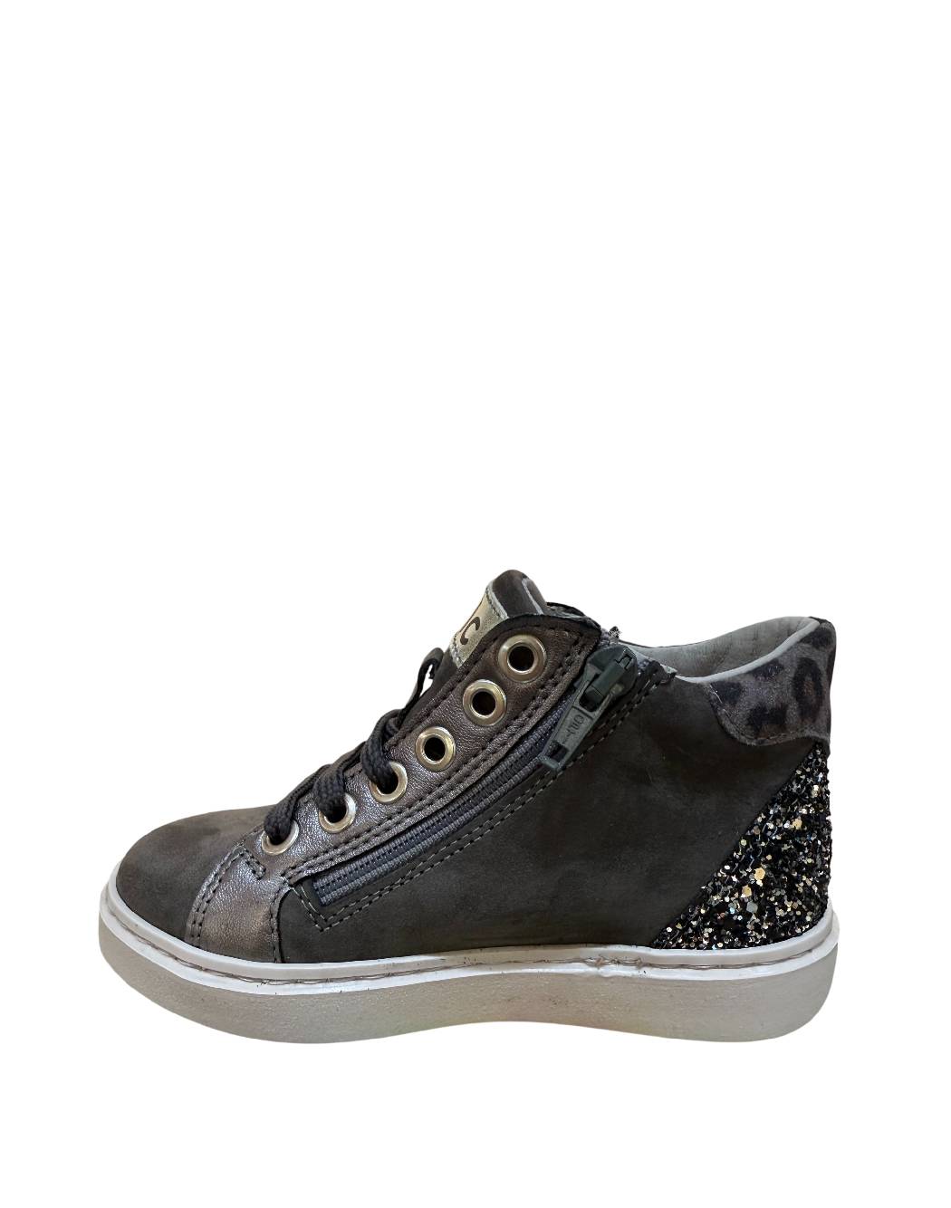Balocchi Sneakers Alte Bambina Grigie con Stella, Glitter e Cerniera