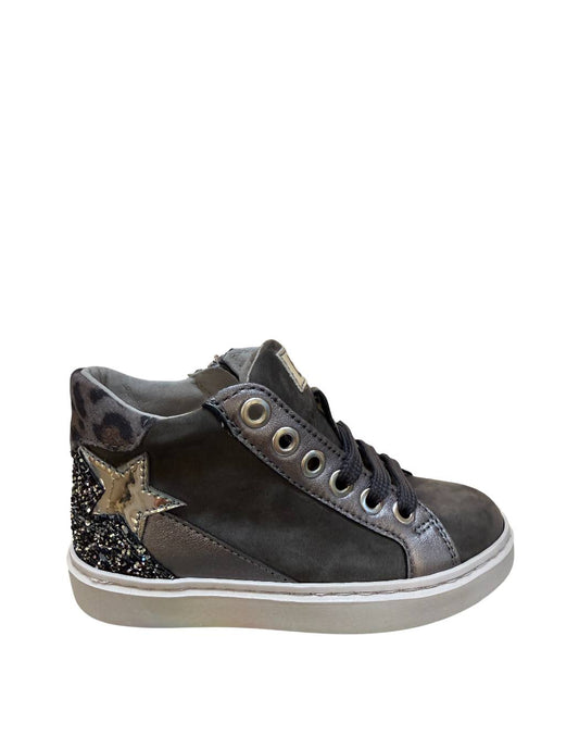 Balocchi Sneakers Alte Bambina Grigie con Stella, Glitter e Cerniera