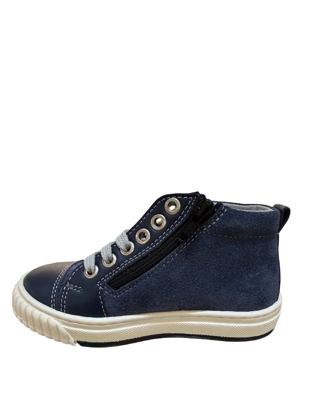 Balocchi Sneakers Alte Bambino Blu e Camoscio con Patch Stella e Zip