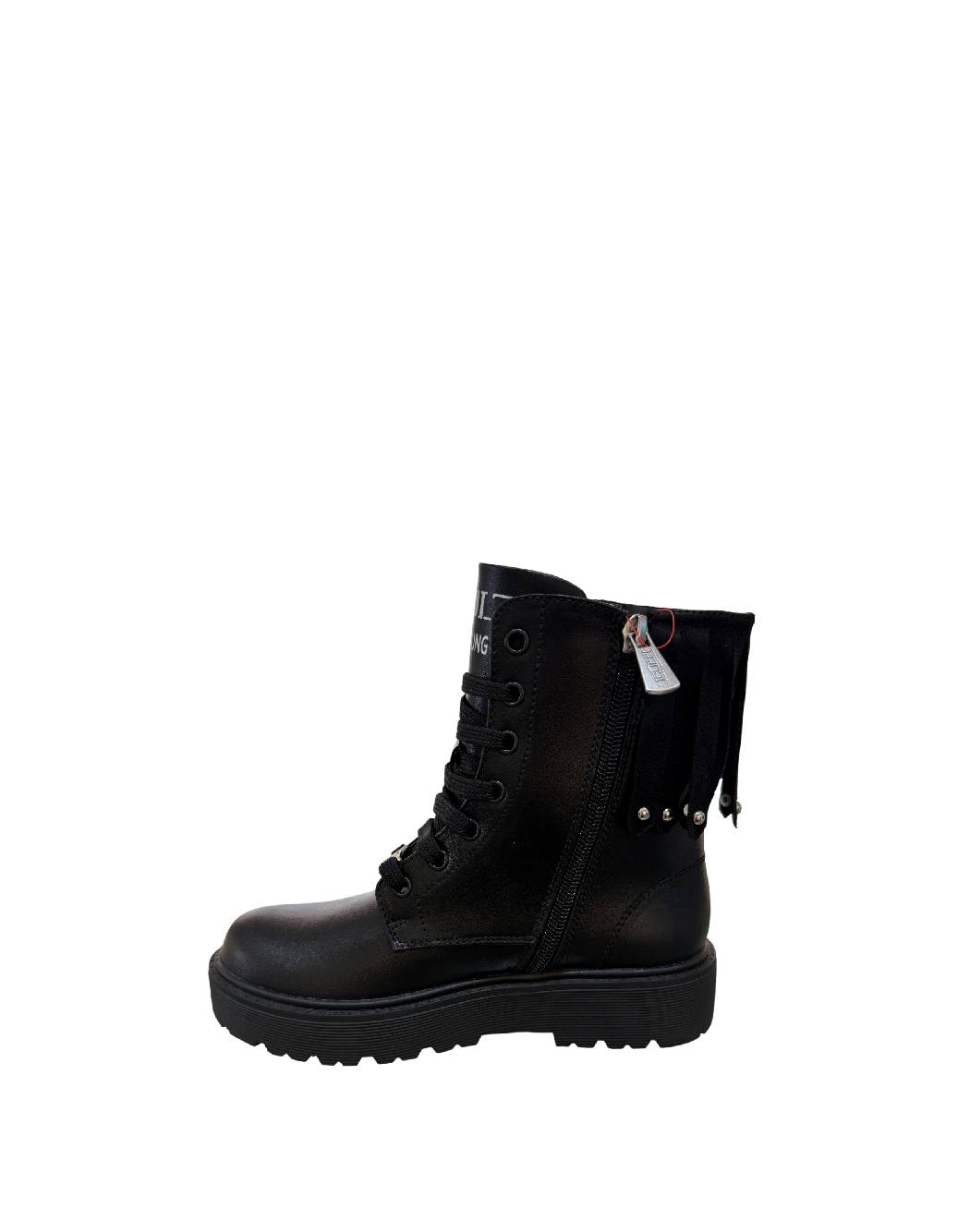 CULT Anfibi Cult Bambina e Ragazza in Pelle Nera con Frange e Borchie