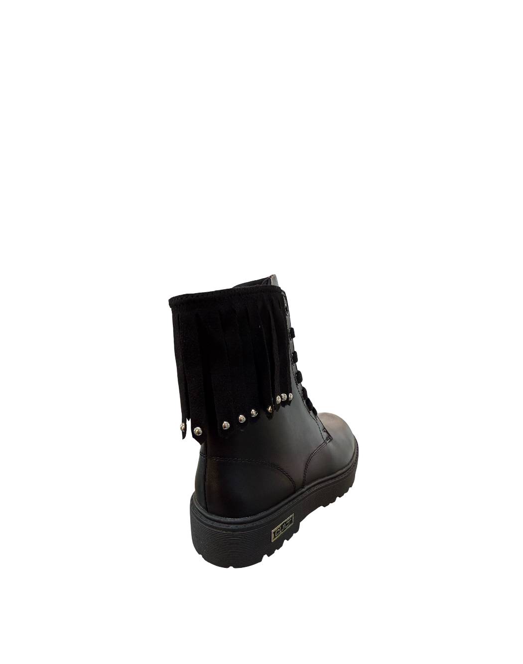 CULT Anfibi Cult Bambina e Ragazza in Pelle Nera con Frange e Borchie
