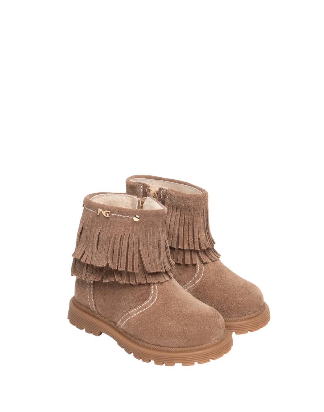 Nero Giardini Stivaletti Bimba in Camoscio Nocciola con Frange Boho-Chic