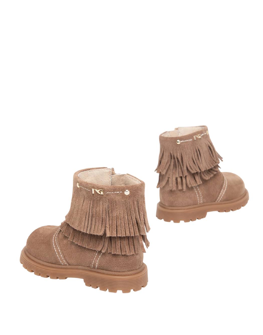 Nero Giardini Stivaletti Bimba in Camoscio Nocciola con Frange Boho-Chic