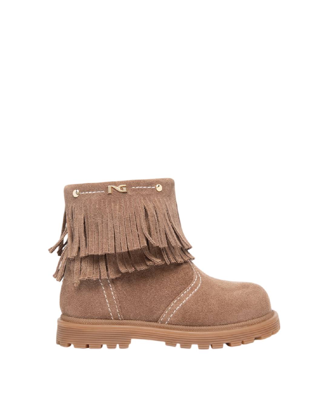 Nero Giardini Stivaletti Bimba in Camoscio Nocciola con Frange Boho-Chic