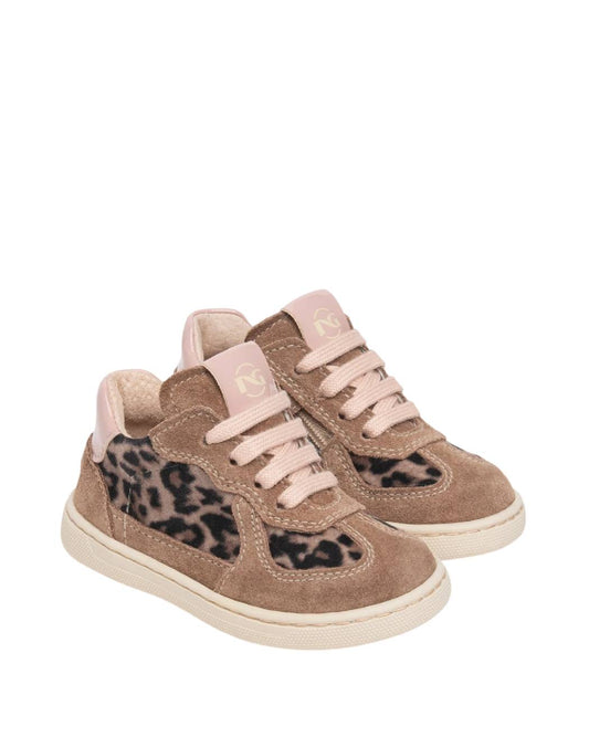 Nero Giardini Sneakers Bimba in Camoscio Nocciola e Cavallino Leopardato