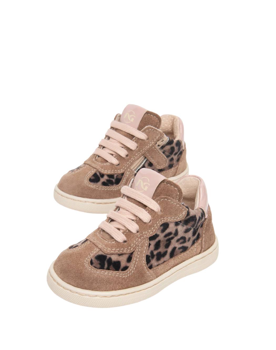 Nero Giardini Sneakers Bimba in Camoscio Nocciola e Cavallino Leopardato