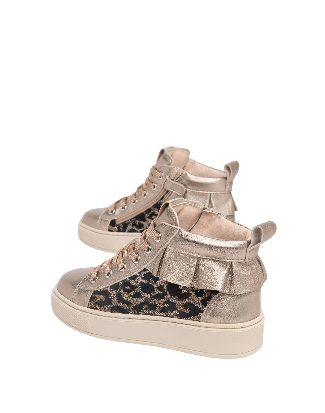Nero Giardini Sneakers High-Top Bimba/Ragazza Oro Platino e Maculato con Volant