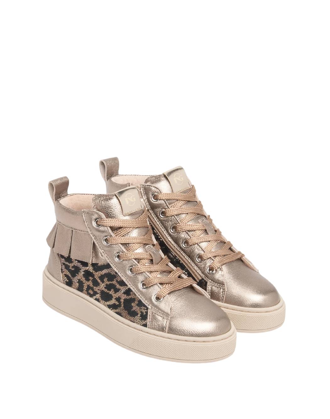 Nero Giardini Sneakers High-Top Bimba/Ragazza Oro Platino e Maculato con Volant