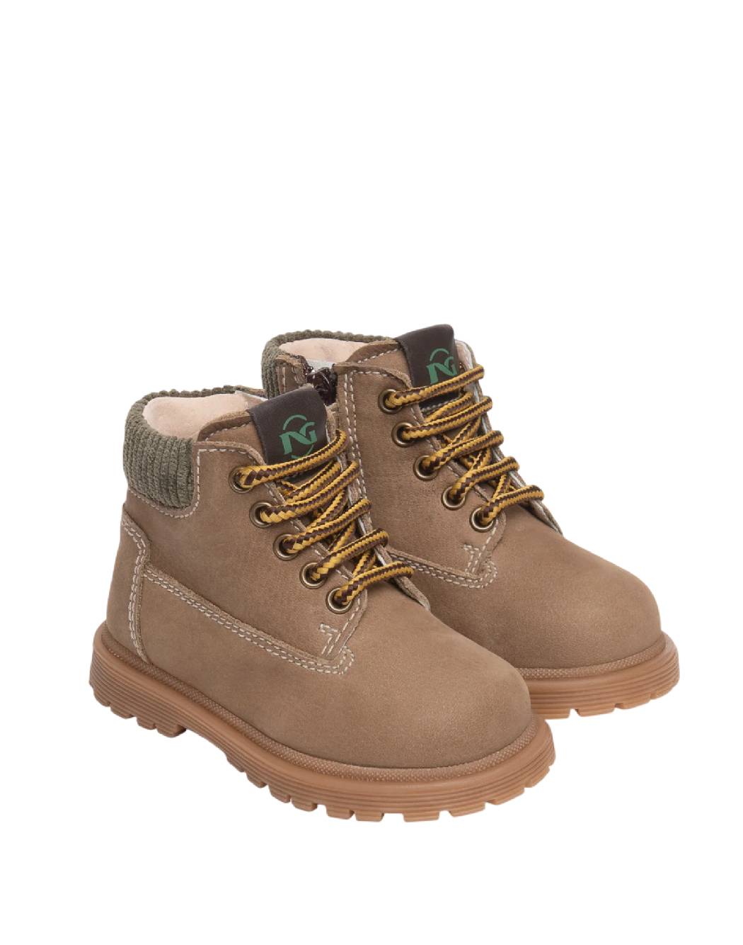 Nero Giardini Anfibi Bambino in Pelle Nubuck Tortora con Collare in Maglia
