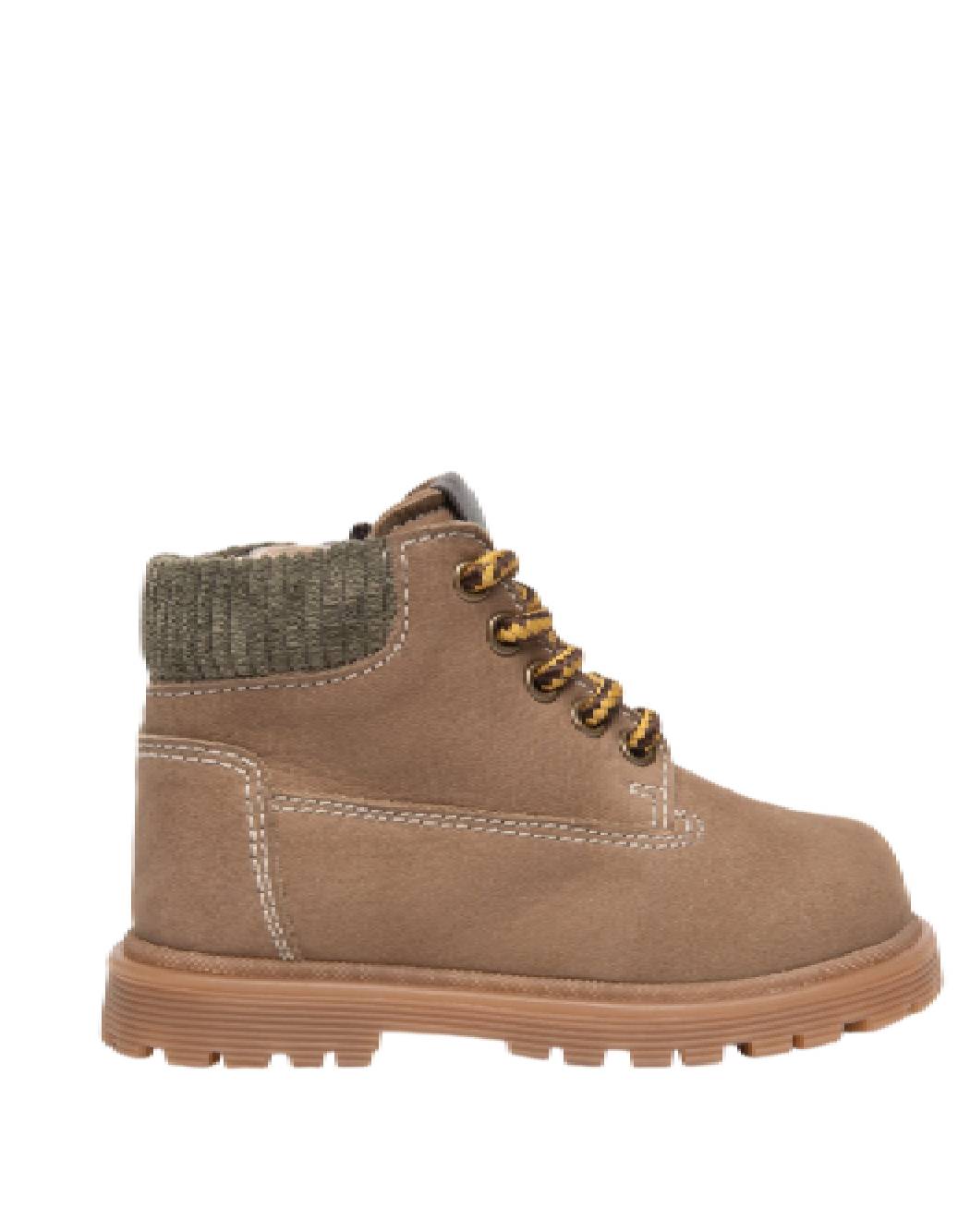Nero Giardini Anfibi Bambino in Pelle Nubuck Tortora con Collare in Maglia