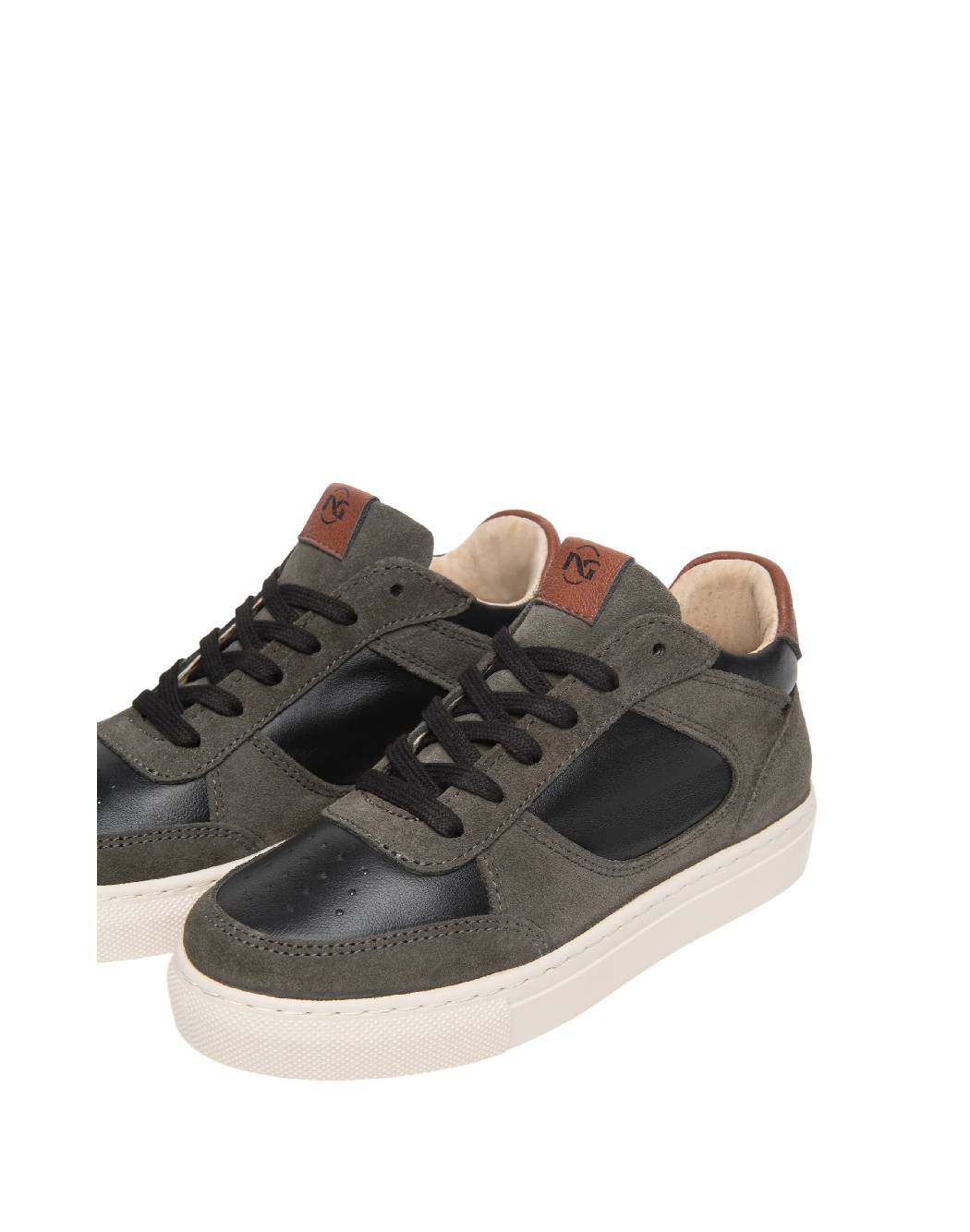 Nero Giardini Sneakers Bambino/Ragazzo in Pelle e Camoscio Verde Militare e Nero