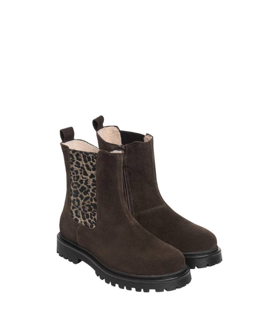 Nero Giardini Stivaletto Chelsea Bambina/Ragazza in Camoscio Marrone con Elastico Leopardato