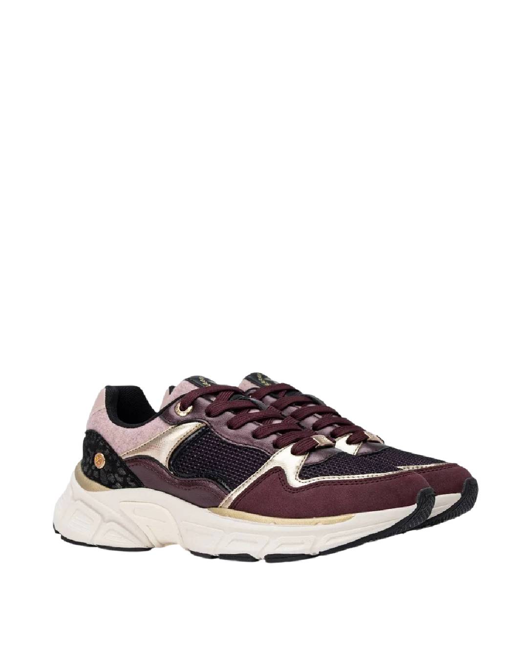 Xti Sneakers Donna Chunky Bordeaux e Oro con Dettaglio Animalier