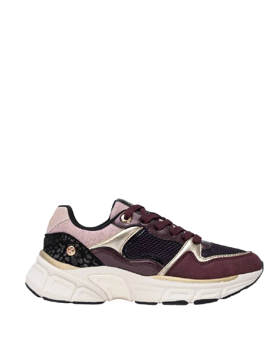 Xti Sneakers Donna Chunky Bordeaux e Oro con Dettaglio Animalier