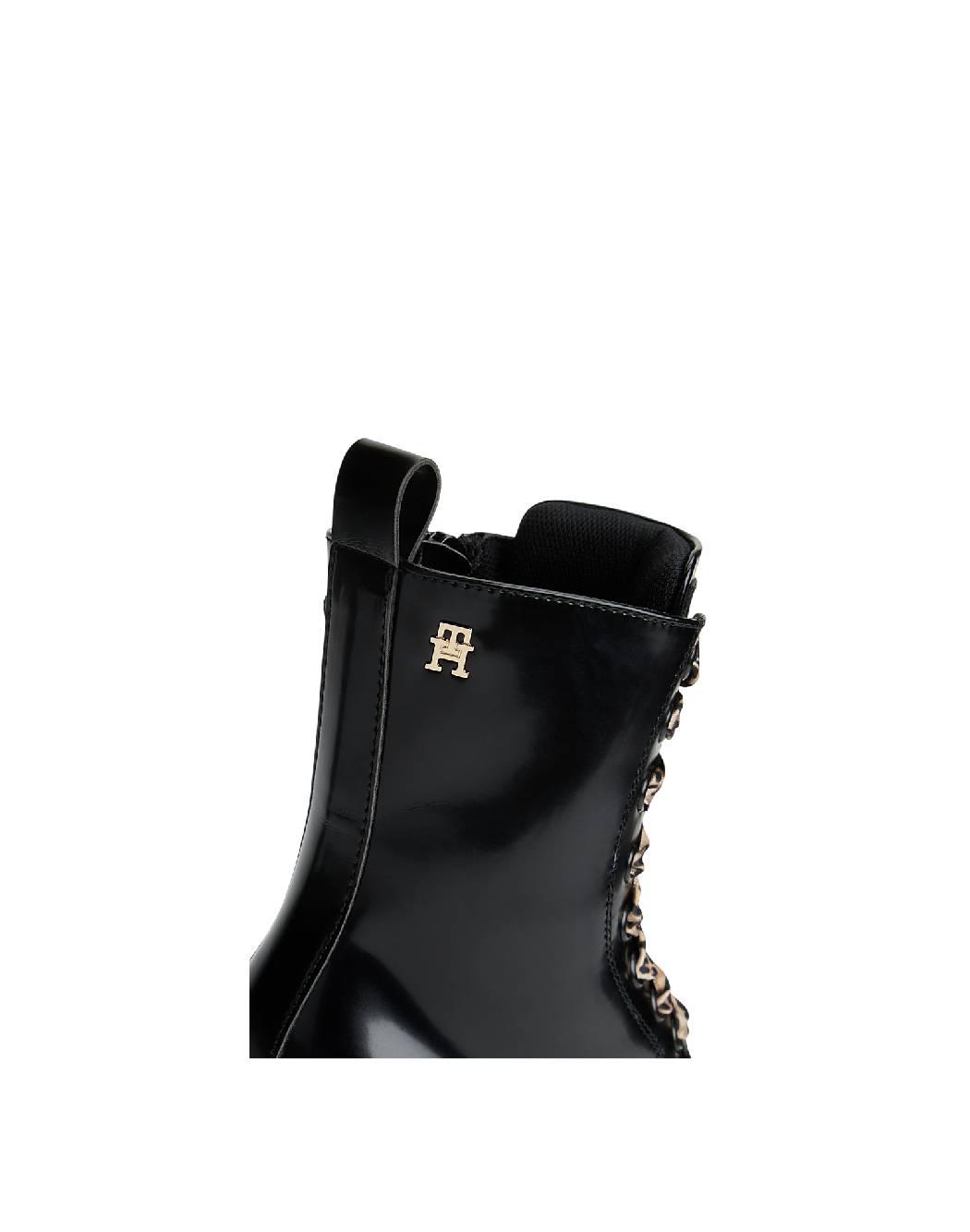 Tommy Hilfiger Stivaletti Stringati Bambina/Ragazza Lucidi con Lacci Leopardati e Logo Gold