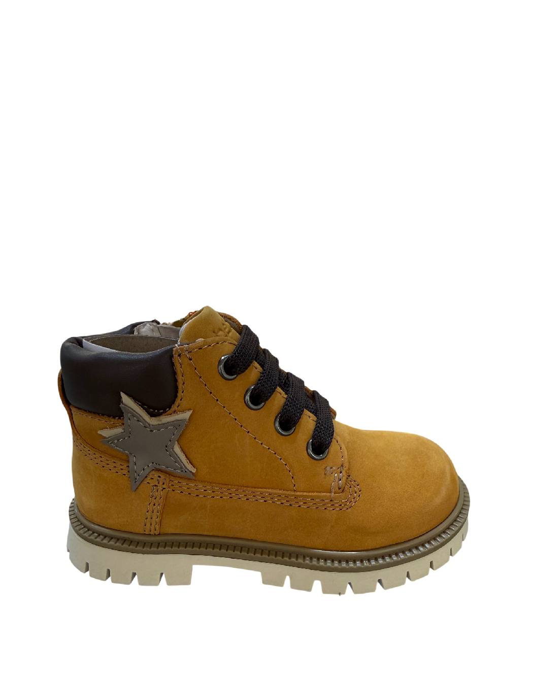 Balducci Stivaletti da Bambino in Nabuk Giallo Miele con Zip e Stella - Dettaglio Collarino Marrone Scuro