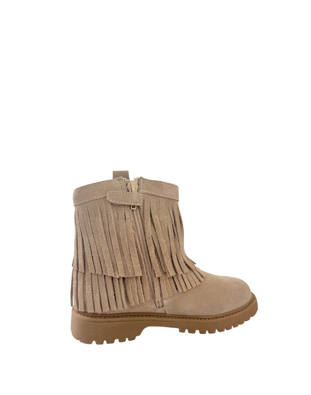 Balducci Stivaletto Bambina in Camoscio Beige con Frange e Suola Carroarmato
