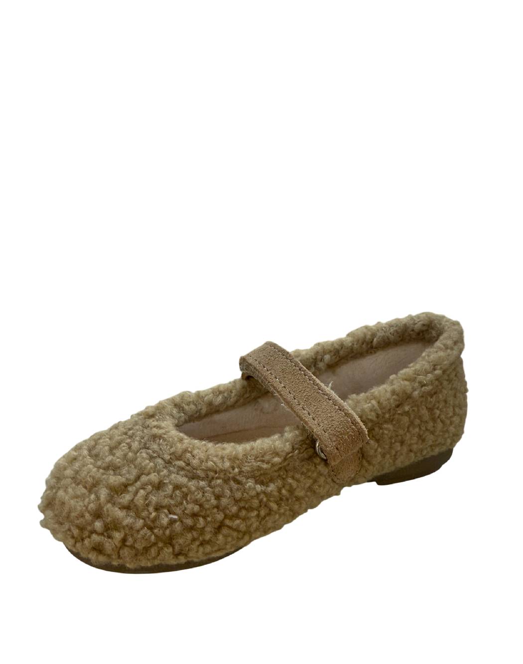 Vulladi Ballerine in Effetto Teddy con Cinturino – Nocciola / Cammello