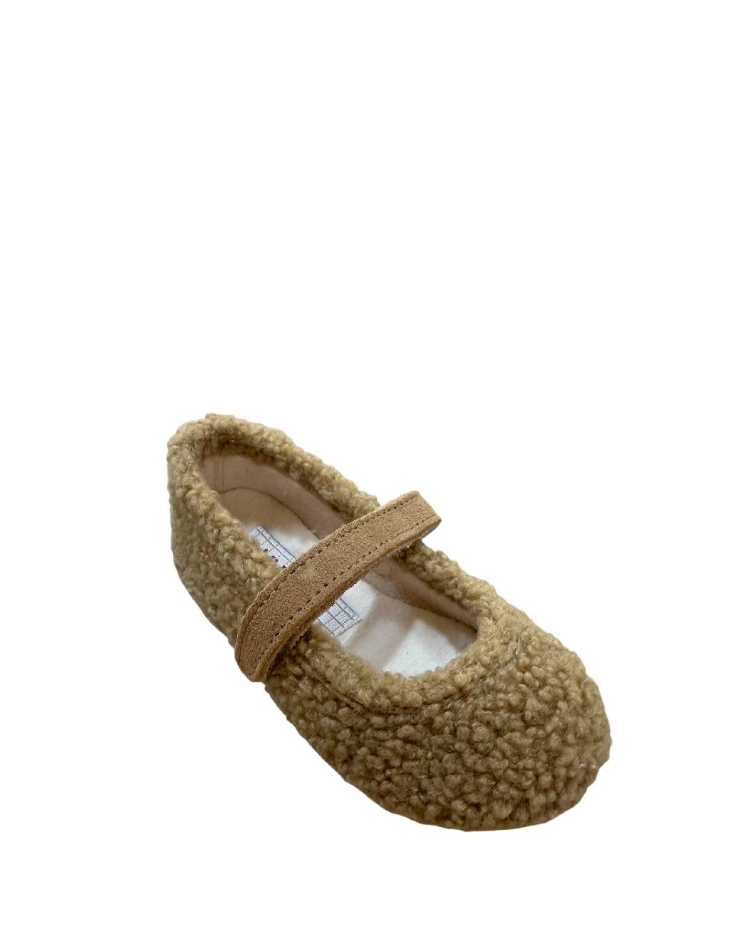 Vulladi Ballerine in Effetto Teddy con Cinturino – Nocciola / Cammello