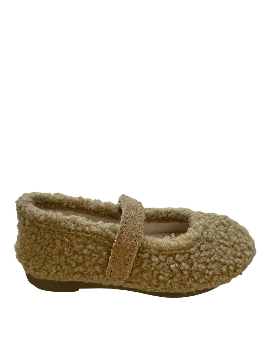 Vulladi Ballerine in Effetto Teddy con Cinturino – Nocciola / Cammello