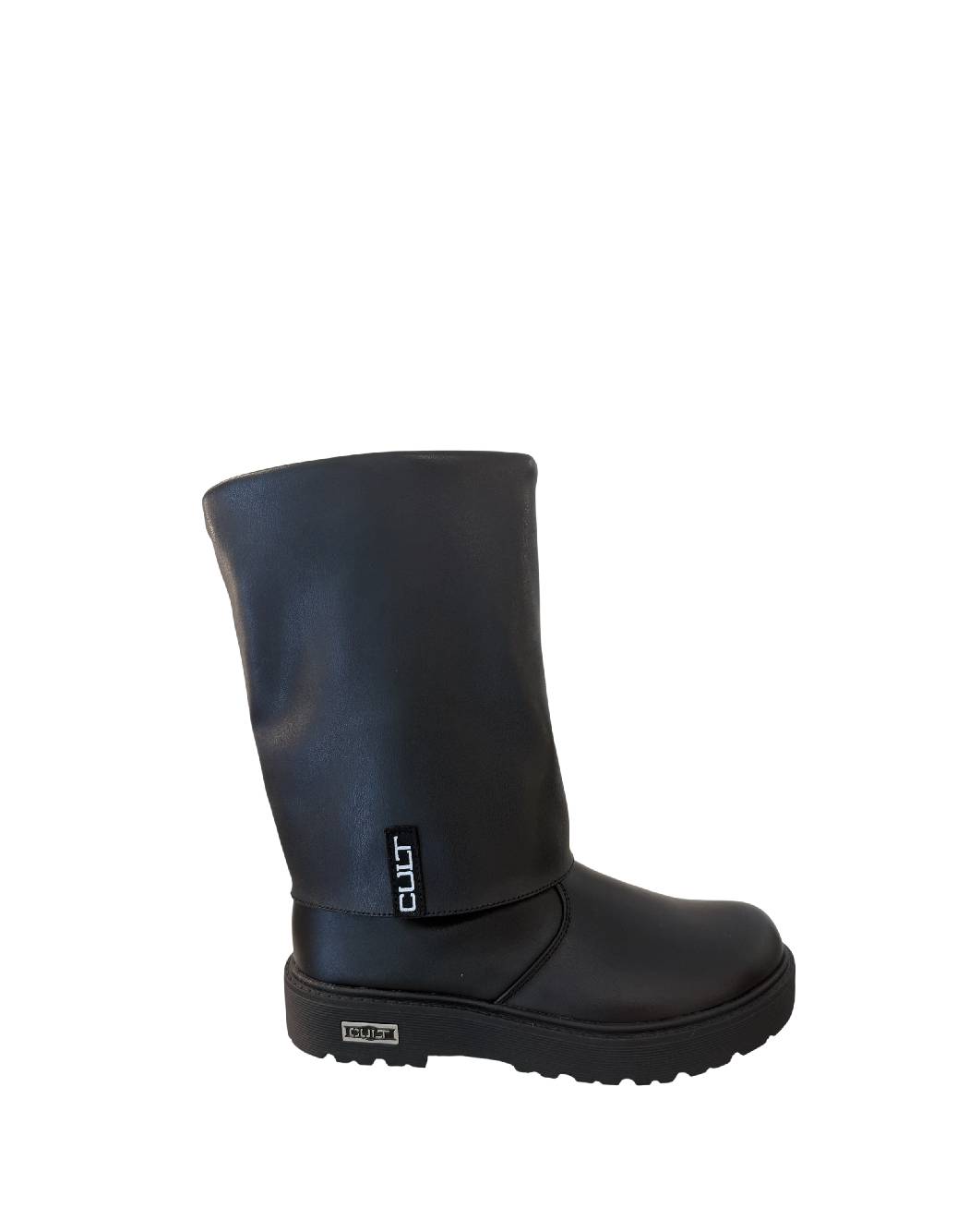 CULT Stivali Neri A Gambale Alto in Pelle con Zip Laterale e Logo CULT
