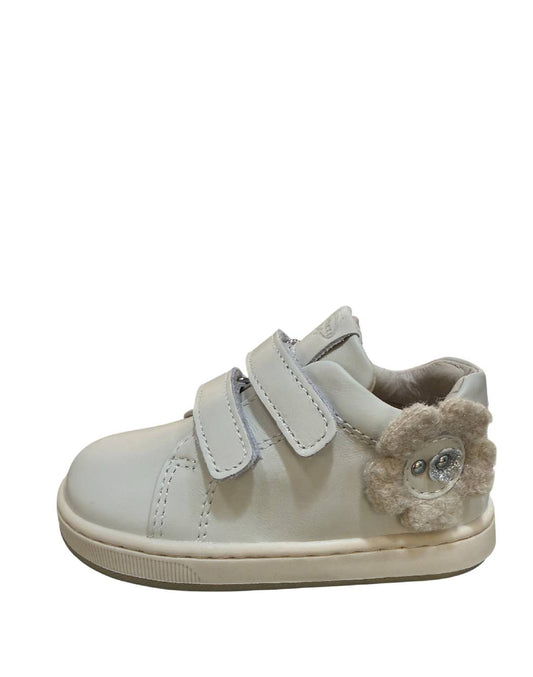 Balducci - Sneakers Bimba in Pelle Panna con Fiore e Velcro