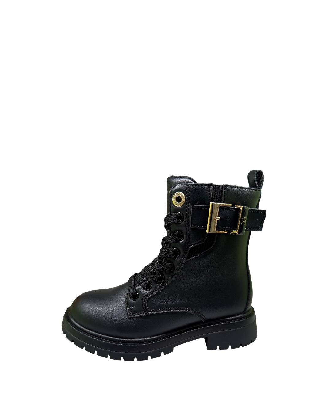 Tommy Hilfiger Anfibi Bimba in Pelle Nera con Fibbia Dorata